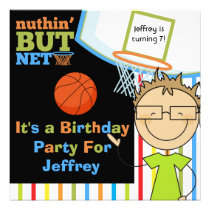 Brown Hair Boy  Basketball Birthday Invite invitations