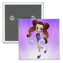 Brown Hair Cheerleader Button
