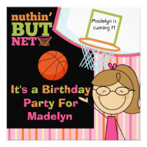 Brown Hair Girl Basketball Birthday Invite invitations