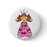 Brown haired princess pinback buttons