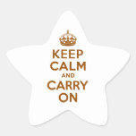 Brown Keep Calm and Carry On Star Sticker