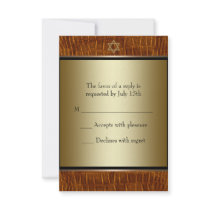 Brown Leather Black Bar Mitzvah RSVP Personalized Invites