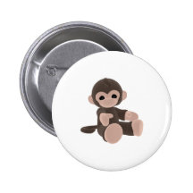 Brown Monkey Pinback Buttons