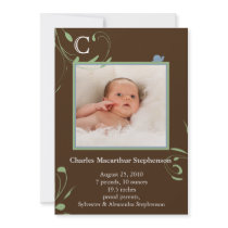 Brown Monogram Snail Boys Birth Announcements