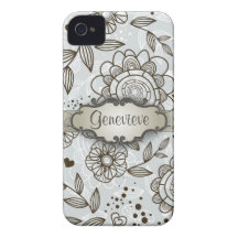 Brown on Blue Floral with Nameplate iPhone 4 Case-Mate Cases