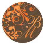 Brown Orange Abstract Floral Fall Wedding Stickers