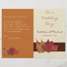 Brown Orange Ivory Dried Leaves Wedding Program Custom Flyer