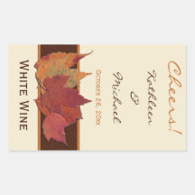 Brown Orange Ivory Dried Leaves Wedding Wine Label Rectangle Stickers