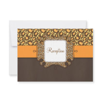 Brown Orange Leopard Print Wedding Reception Cards Custom Invitation