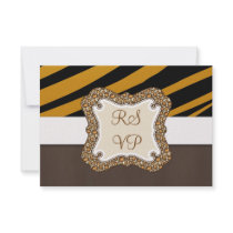 Brown Orange Tiger Print Wedding RSVP Cards Personalized Invite