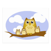 Brown Owl Family - 3 kids Post Cards