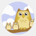 Brown Owl Family - 3 kids Round Stickers