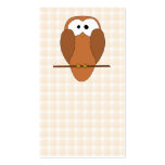 Brown owl on beige check. Bird cartoon. Custom business cards