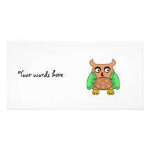 Brown owl with brown polka dots customised photo card