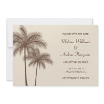 Brown Palm Tree Save the Date Announcement