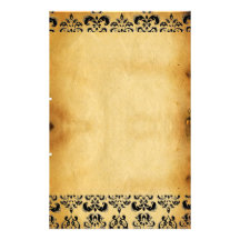 BROWN PARCHMENT DAMASK CUSTOM STATIONERY