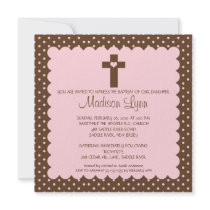 Brown & Pink Baby Girl Baptism Inviation Invitation