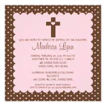 Brown & Pink Baby Girl Baptism Inviation Invitation