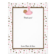 Brown & Pink Dot Baby Girl Shower Thank you note Custom Invitation