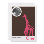 Brown & Pink Giraffe Birthday Invitations
