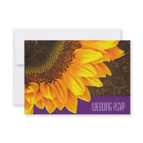 Brown Purple Country Sunflower Wedding RSVP Cards