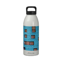 Brown Rectangles in a Wall of Blue Drinking Bottles