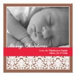 Brown red elegant damask merry Christmas holiday Personalised Invite