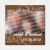 Brown save the date wedding announcement photo fridge magnets