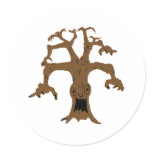 Brown Scary Tree Round Stickers