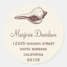 Brown seashell beach life circle address label round sticker