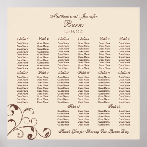 Brown Square Wedding Reception Seating Chart Posters