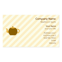 Brown Teapot Picture on Beige Stripes. Business Card Template