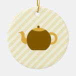 Brown Teapot Picture on Beige Stripes. ornaments
