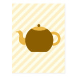 Brown Teapot Picture on Beige Stripes. postcards
