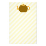 Brown Teapot Picture on Beige Stripes. stationery