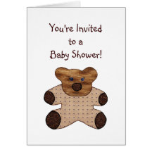 Brown Teddy Bear Baby Shower Invitation Card