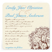 Brown Tree Aqua Blue Font Wedding Invitation