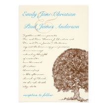 Brown Tree Aqua Blue Font Wedding Invitation