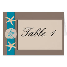 Brown Turquoise Band Starfish Table Number tent Cards