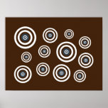 Brown, white & blue retro circles art canvas print