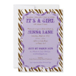 Brown Zebra Print Purple Ribbon Baby Shower Invite invitations