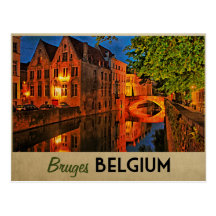 Bruges Belgium At Night Postcards