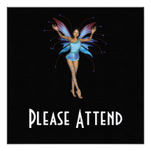 Brunette 3D Pixie - Purple & Blue Personalised Invitation