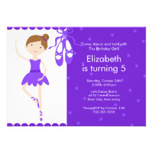 Brunette Ballet Dance Birthday Invitation Purple