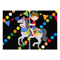 Brunette Boy Carousel Birthday 5x7 Invitation invitations