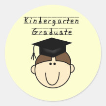 Brunette Boy Kindergarten Graduate Round Sticker