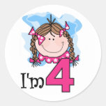 Brunette Girl I'm Four Sticker