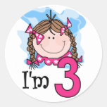 Brunette Girl I'm Three Sticker
