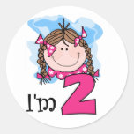 Brunette Girl I'm Two Round Sticker