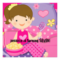 Brunette Girl Slumber Party Birthday Invitation invitations